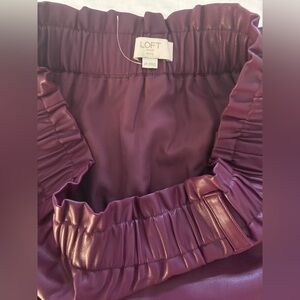 LOFT Outlet Faux Leather Paperbag Waist Tie Skirt purple size large